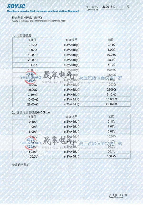晟皋SG3001土壤電阻率測(cè)試儀檢定證書